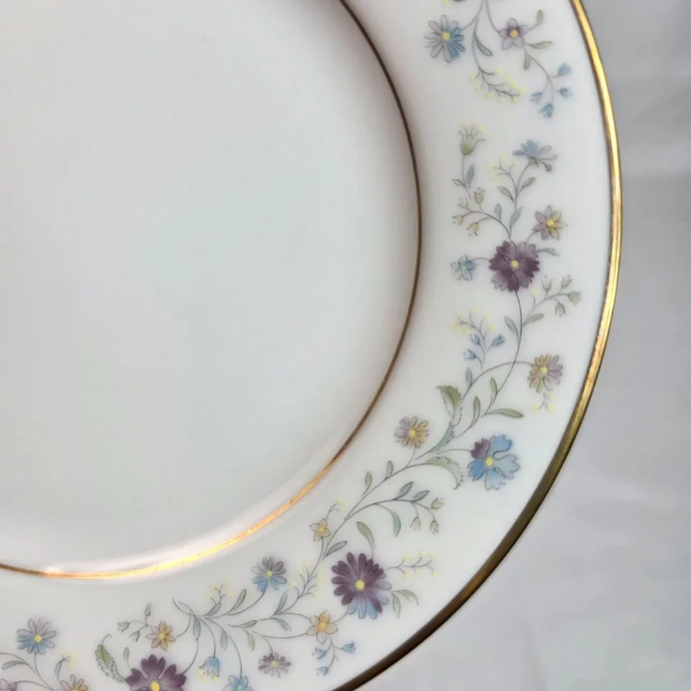 FOUR Noritake Longwood #2485 Bread Plates Purple, Blue & Yellow Flowers